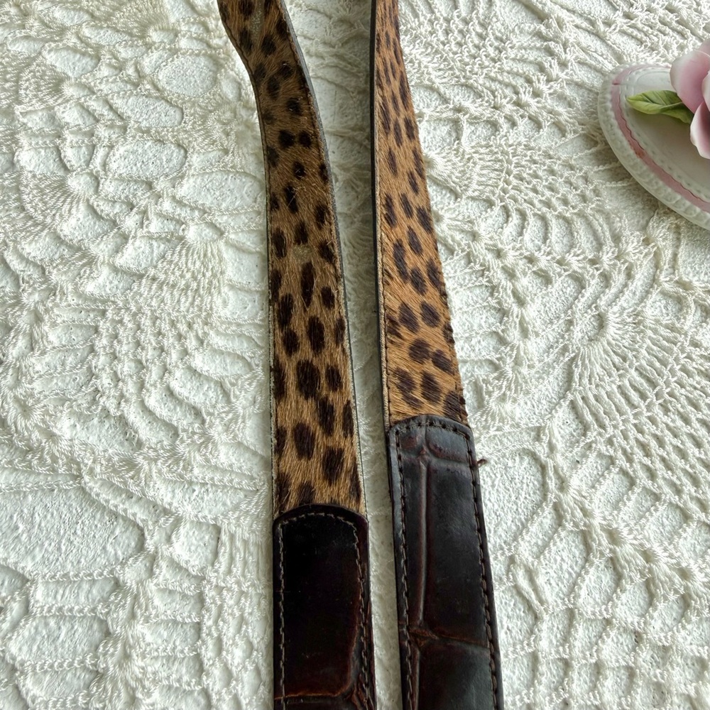 Vintage Leather Leopard Hair Belt Western Buckle Cowhide Animal Print Boho Y2K - Picture 3 of 6